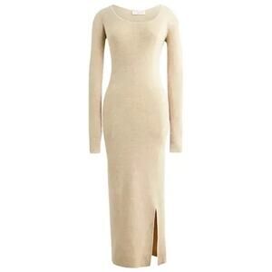 J. Crew Side Slit Sweater Dress Scoop Neck Long Sleeve Tan Cream Womens XL BV998